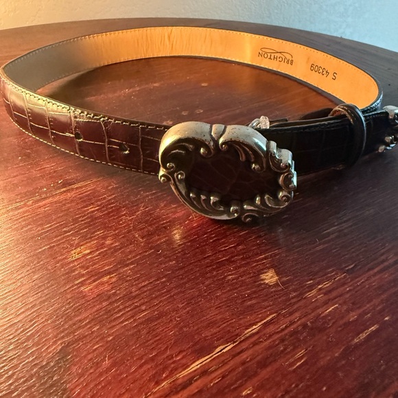 Brighton Accessories - Brighton Dark Brown Leather Belt with Intricate Silver Buckle